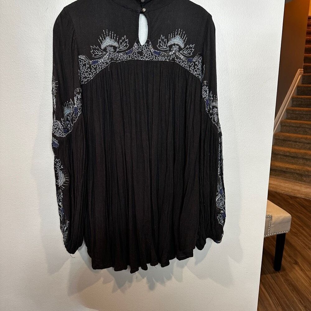 Free People XS Black Embellished Cutout Blouse